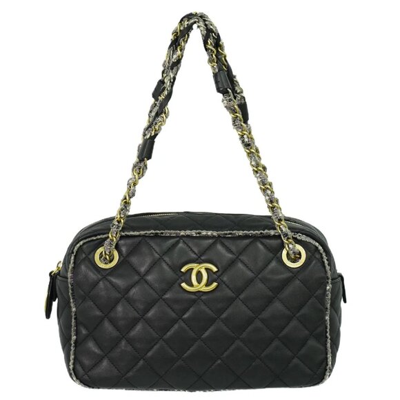 CHANEL CC Matelasse Leather Chain Shoulder Bag Black Gold - Picture 1 of 10